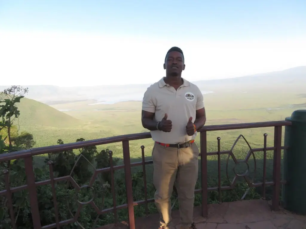 Jackson Lyoseko at view point Nogorongor Crater in Northern Circuit Tanzania
